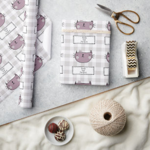 Charming Cat Purrfect Gingham Wrapping Paper