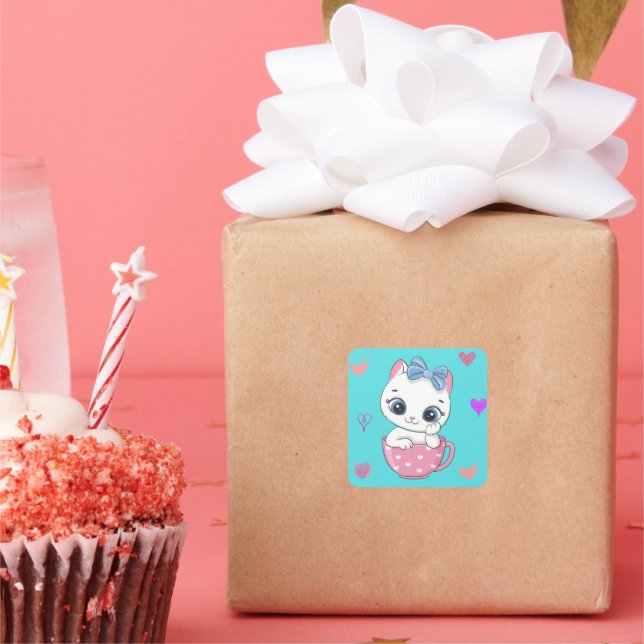 Charming Cat Sticker: Perfect for Cat Lovers! Square Sticker (Party)