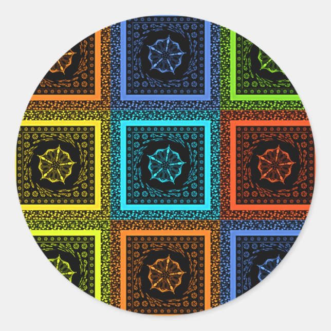 Charming Chequered Multicolored Pattern Art Design Classic Round Sticker (Front)