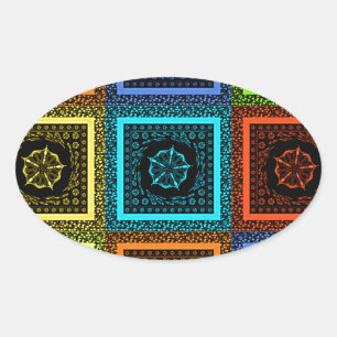 Charming Chequered Multicolored Pattern Art Design Oval Sticker