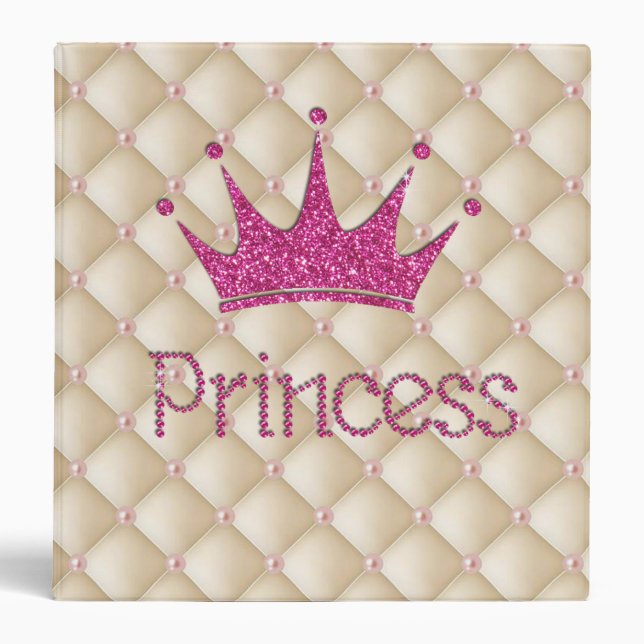 Charming Chic Pearls ,Tiara, Princess,Glittery Binder (Front)