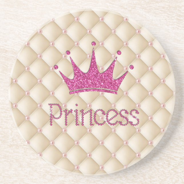 Charming Chic Pearls ,Tiara, Princess,Glittery Coaster (Front)