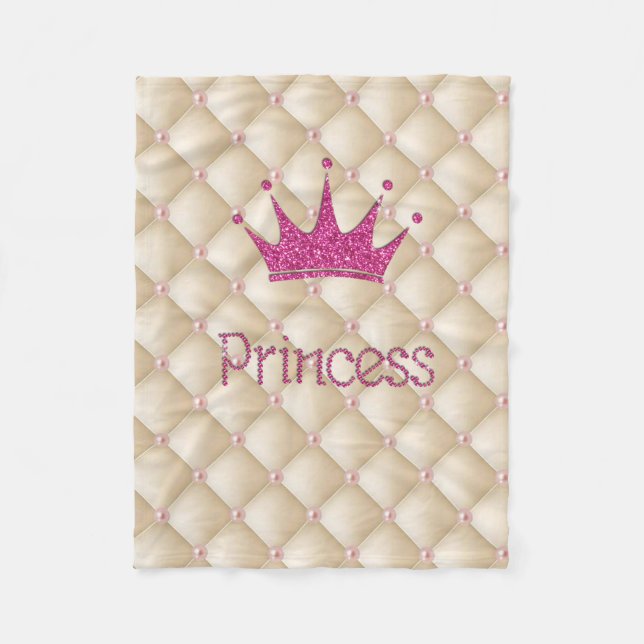 Charming Chic Pearls ,Tiara, Princess,Glittery Fleece Blanket (Front)