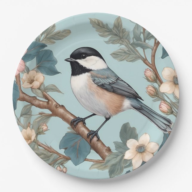 Charming Chickadee Bird Paper Plate (Front)
