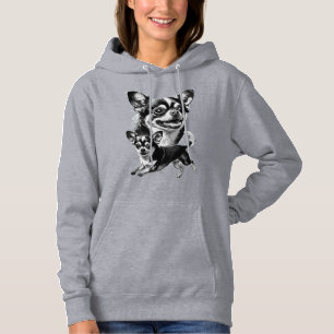 Charming Chihuahua Duo Black and White Pet Hoodie