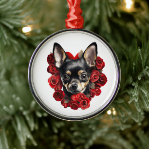 Charming Chihuahua Red Roses Dog Mom Dad New Puppy Metal Ornament