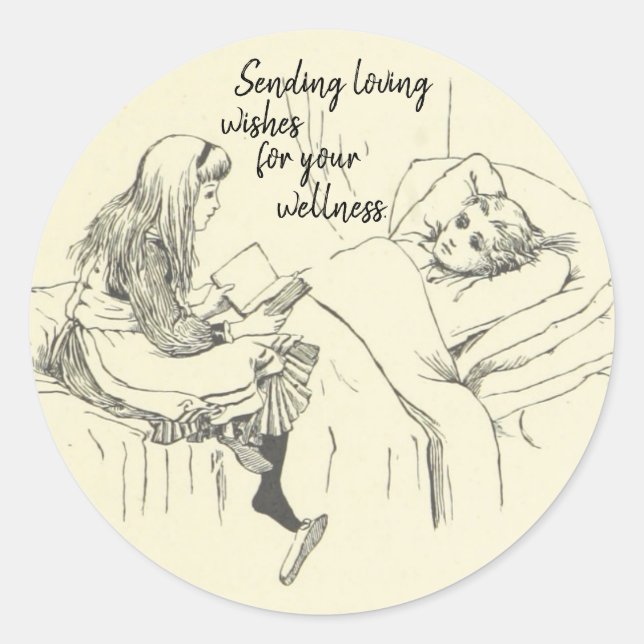 Charming Children's Illustration Get Well Soon Classic Round Sticker (Front)