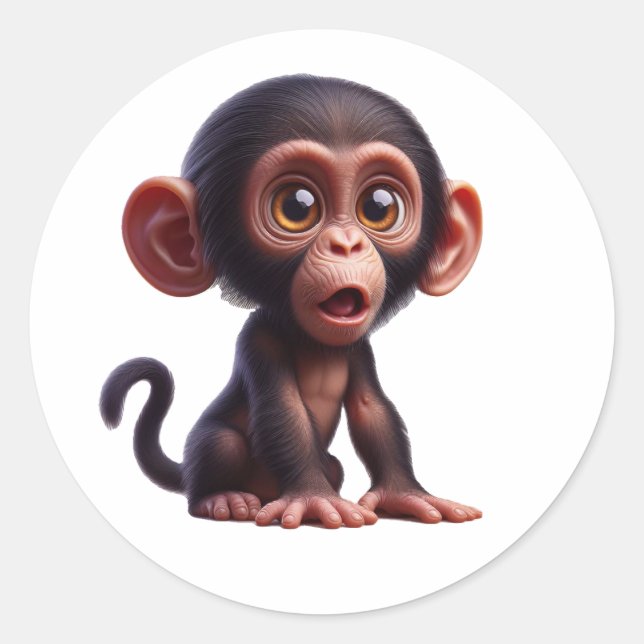 Charming Chimp Whimsy - Adorable Cartoon Primate Classic Round Sticker (Front)