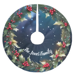 Charming Christmas Base in Holly Berry Design Brushed Polyester Tree Skirt