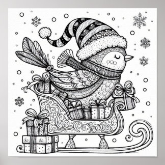 Charming Christmas Bird's Journey Colouring Poster