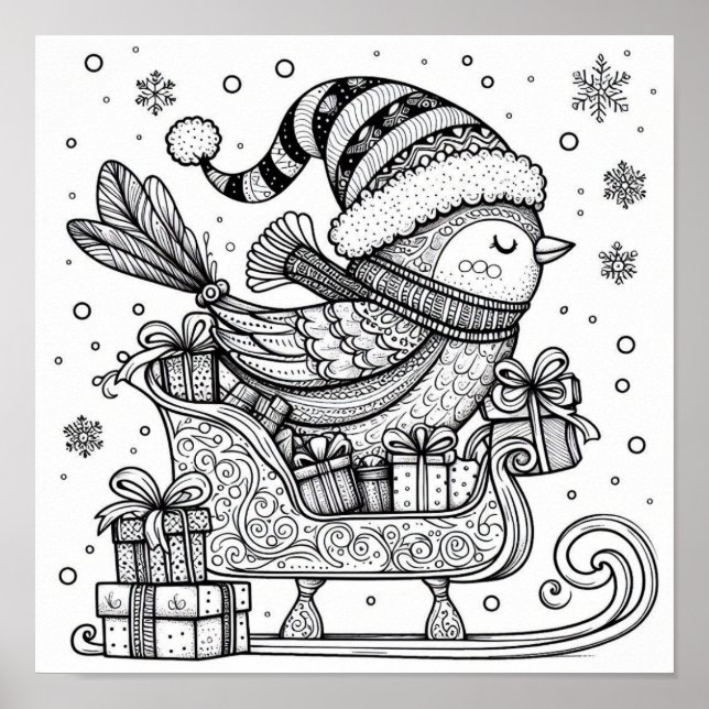 Charming Christmas Bird's Journey Colouring  Poster (Front)