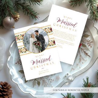 Charming Christmas Botanical Photo Wedding TMF26 Holiday Card