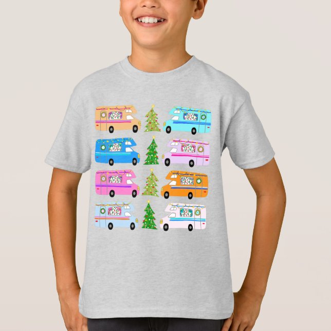 Charming Christmas Camper Retro Motorhomes RV Xmas T-Shirt (Front)