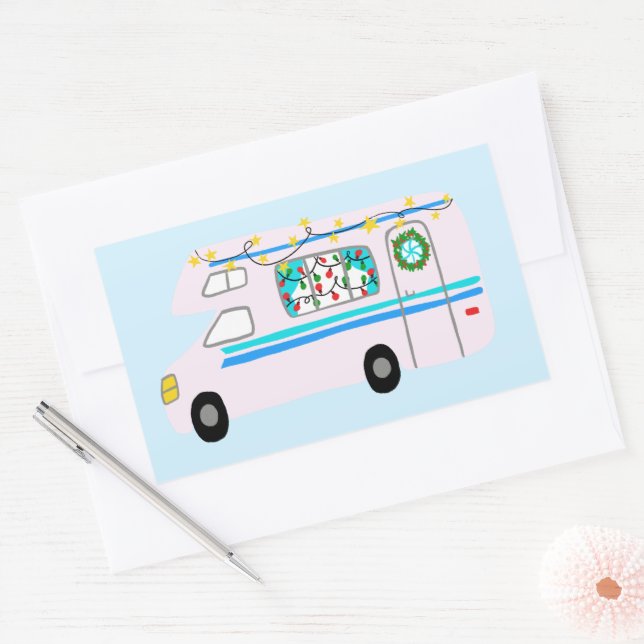 Charming Christmas Camper Vintage RV Xmas Sticker (Envelope)