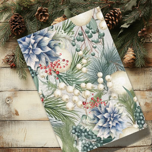 Charming Christmas Ivory Ornaments Blue Red  Tissue Paper