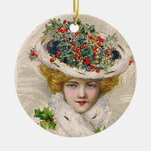 Charming Christmas Lady Ceramic Ornament