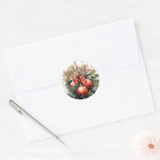 Charming Christmas Mistletoe Custom Number Classic Round Sticker (Envelope)