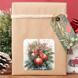 Charming Christmas Mistletoe Custom Number Square Sticker