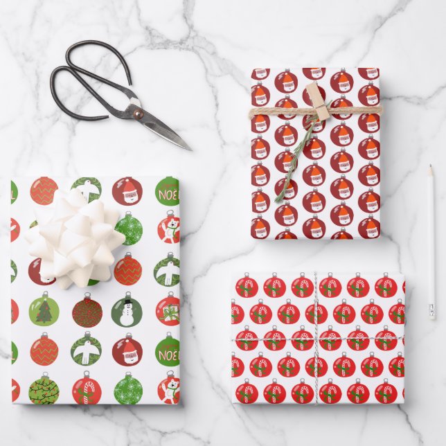 Charming Christmas Ornaments Xmas Holiday Variety Wrapping Paper Sheet (Front)