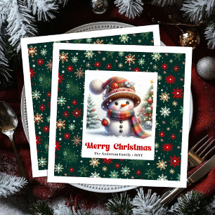 Charming Christmas snowman with snowflakes kids Napkin