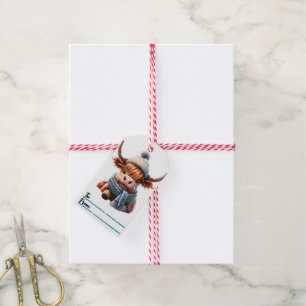 Charming Christmas tag with a cozy cow