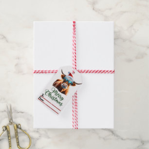 Charming Christmas tags featuring a festive cow