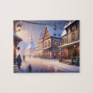 Charming Christmas village winter wonderland night Jigsaw Puzzle