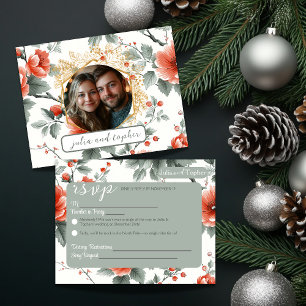 Charming Christmas Wedding with Romantic Photo RSVP Card