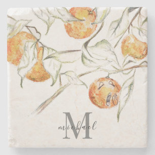 Charming Citrus Fruit Monogram Stone Coaster
