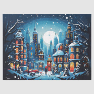 Charming City Christmas Scene Decoupage Craft Pape Tissue Paper