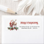 Charming classic Santa with reindeer and holly<br><div class="desc">Minimalist traditional timeless watercolor illustration at Santa with his reindeer embracing Christmas wreath with hilly berries and poinsettia.</div>