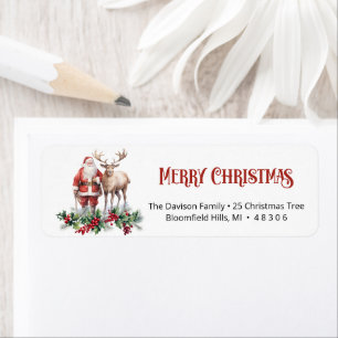 Charming classic Santa with reindeer and holly