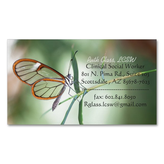 Charming Clear-Wing Butterfly Magnetic Business Card (Front)