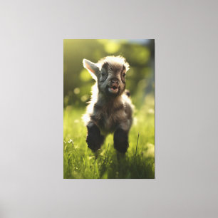 Charming Colorful Baby Goat in Grass Portrait Canvas Print
