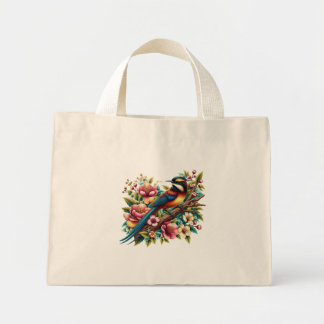 Charming Colourful Bird and Flower Mini Tote Bag
