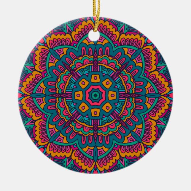 Charming colourful mandala seamless pattern  ceramic ornament (Front)
