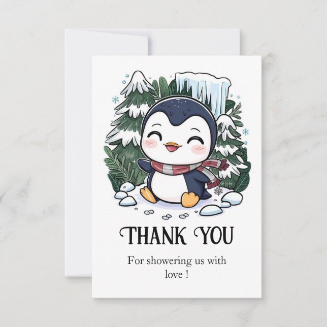 Charming Colourful Penguin Baby Shower Thank You Card (Front)