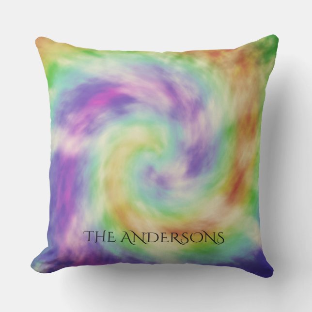 Charming Colourful Spiral Tie Dye Monogram Outdoor Pillow (Front)