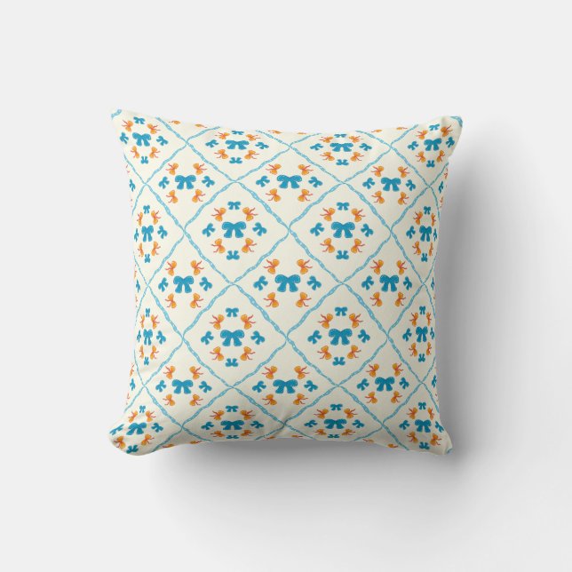 Charming Coquette Bow Geometric Tile Cream Accent Throw Pillow (Front)