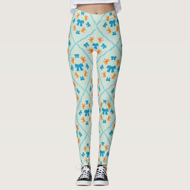 Charming Coquette Bow Geometric Tile Soft Mint  Leggings (Front)