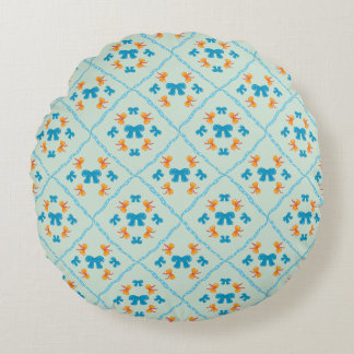 Charming Coquette Bow Geometric Tile Soft Mint Round Pillow