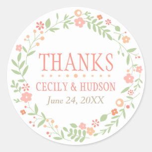 Charming Coral Floral Wreath Monogram Classic Round Sticker