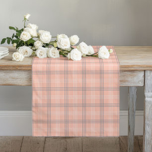 Charming Coral Grey Check Runner Dining Table
