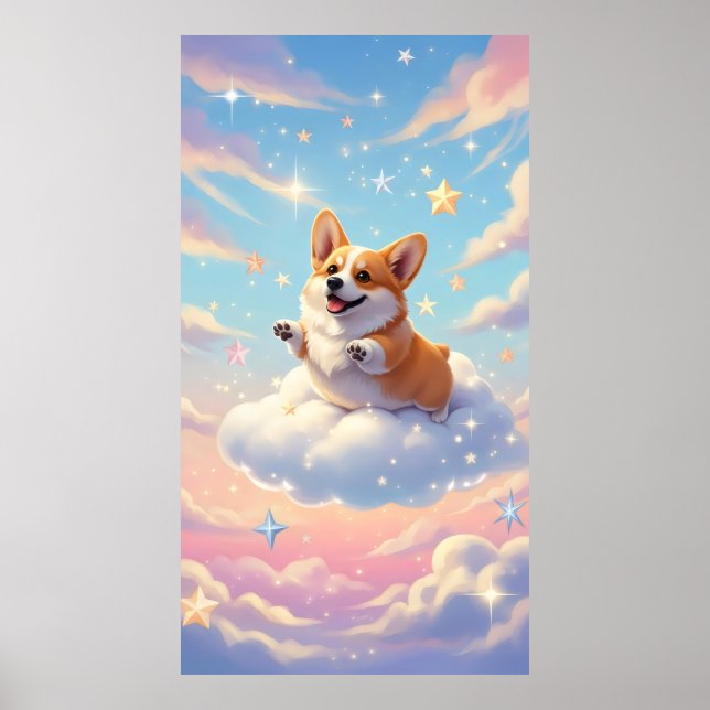 Charming corgi dog in the clouds  poster (Front)
