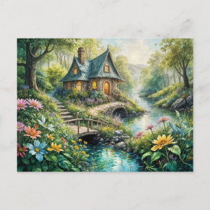Charming Cottage by Serene Stream Postcard