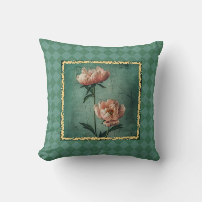 Charming Cottage Style Peony Print Throw Pillow (Front)