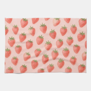 Charming Cottagecore Watercolor Strawberry Pattern Kitchen Towel