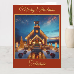 Charming Country Church at Christmas Card