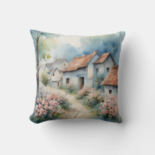 Charming Countryside Spring Watercolor Flower Throw Pillow