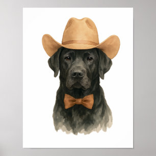 Charming Cowboy Dog in Hat and Bow Tie Poster
